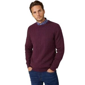 Maine Mens Cable Cotton Crew Neck Sweatshirt / Burgundy